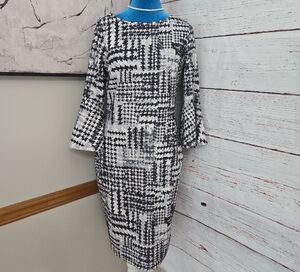 Calvin Klein Black and White 3/4 Sleeve Dress